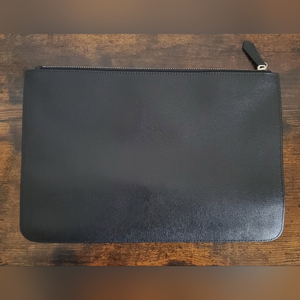 Fendi Black Leather Mink-Trimmed Silver Studded Karlito Pouch - Picture 2 of 12